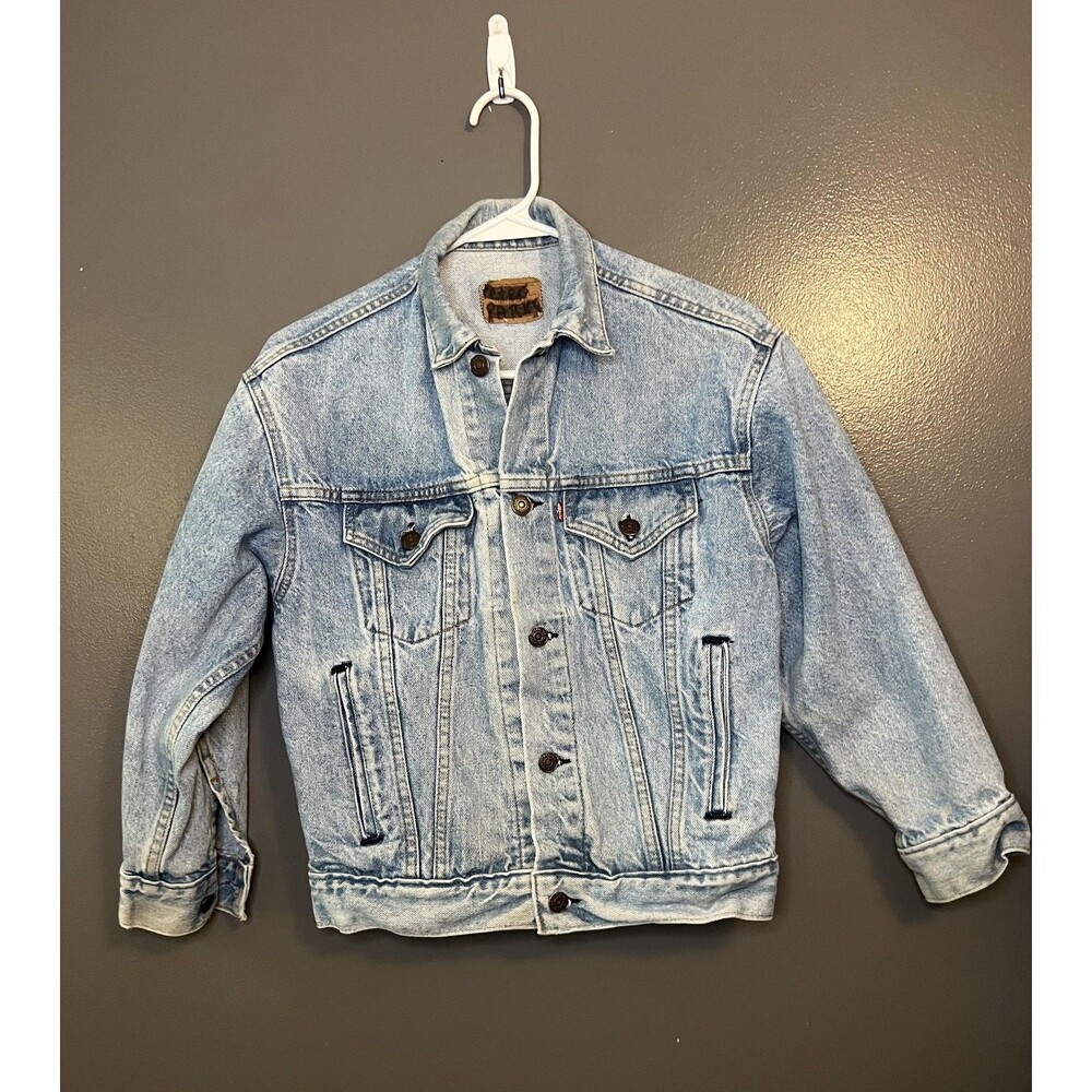 Vintage Levis Trucker Jacket Youth Medium Denim USA Made 75507 Light Wash 90s